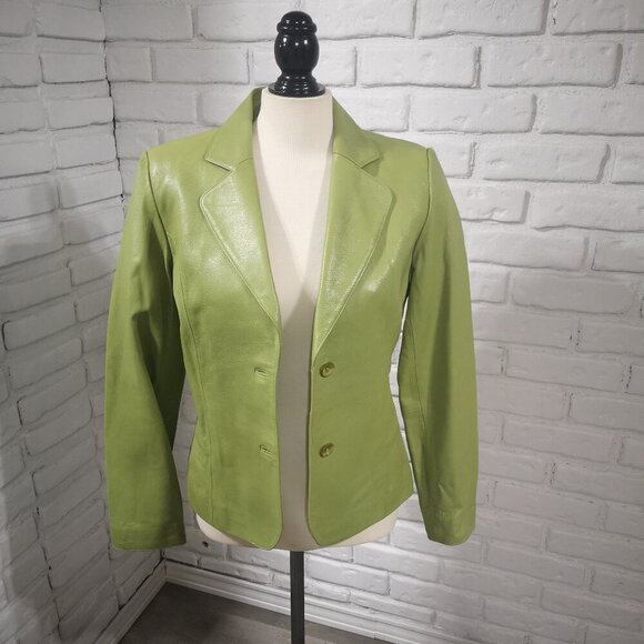 Catherine Stewart Ladies Size Medium Lime Green Leather Jacket / Blazer - Picture 7 of 11